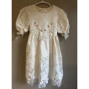 Vtg Dress Girls Ivory Flower Girl Bib Collar Lace Flower Girl Victorian 8 Medium